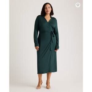 Quince 100% Silk Jersey Midi Wrap Dress Evergreen Size L NWOT